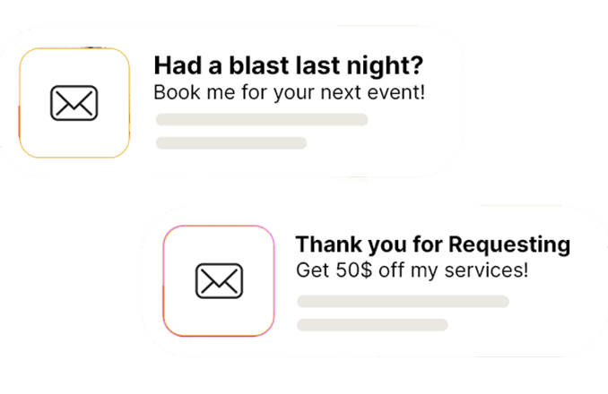 Rekwest automated post-event emails promoting the DJ's services to attendees