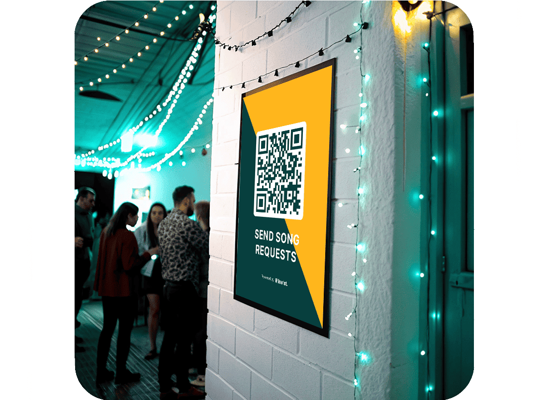 Printable Rekwest QR-code poster inviting guests to send song requests