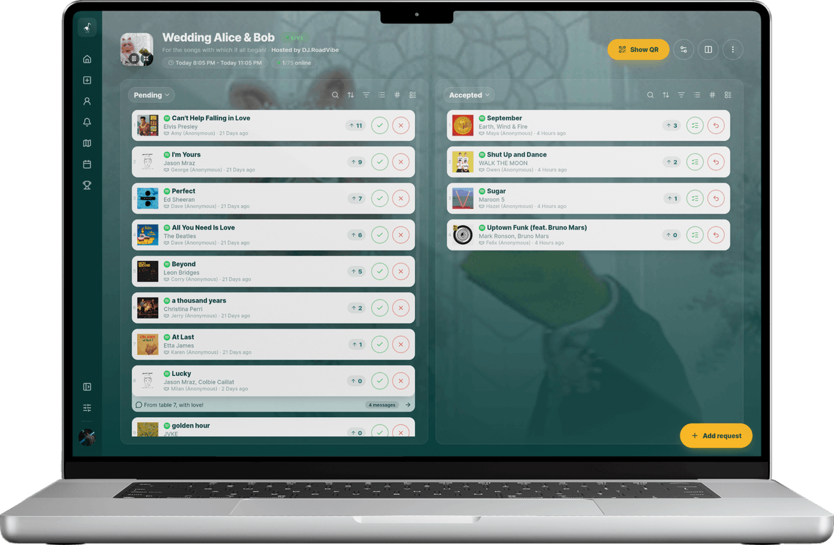 The Rekwest app shown on a MacBook