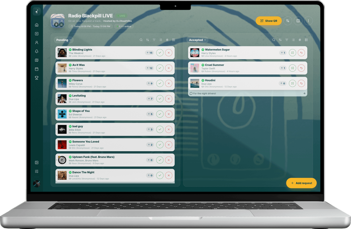 The Rekwest app shown on a MacBook