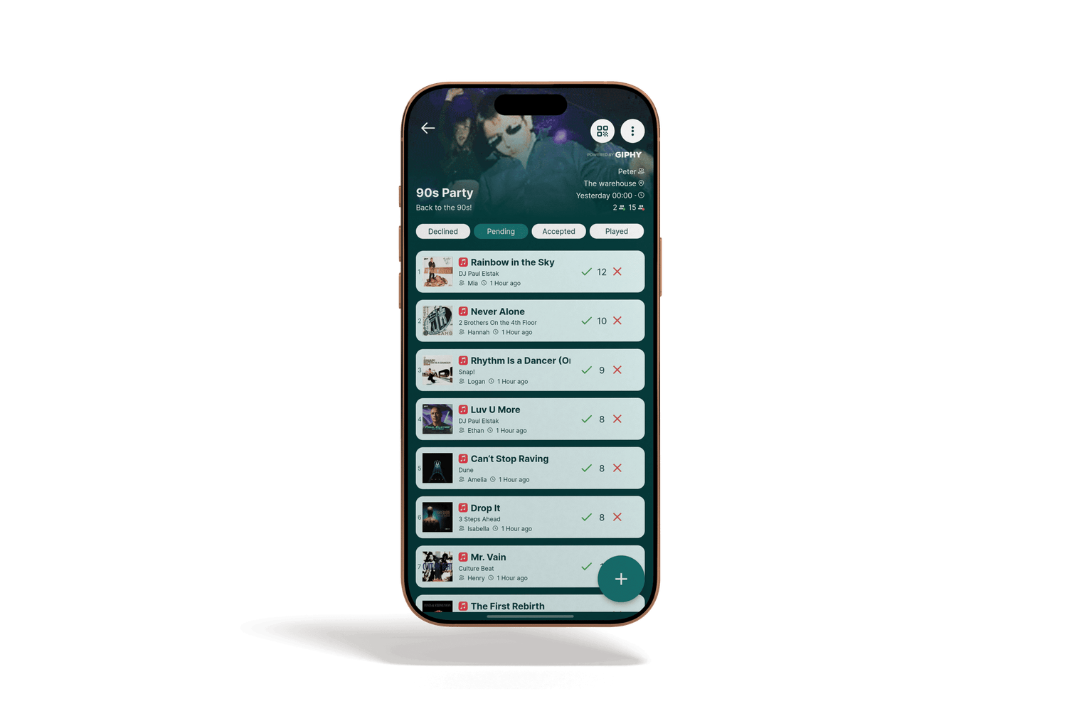 The Rekwest app shown on an iPhone