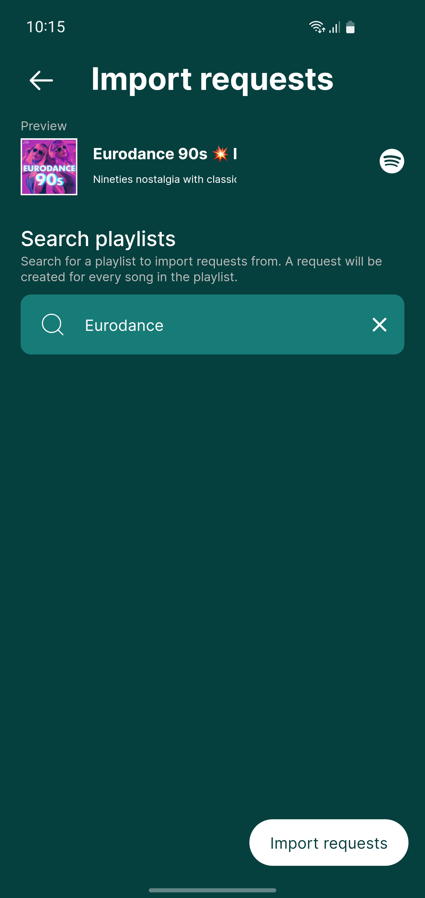 Playlist Import Screenshot